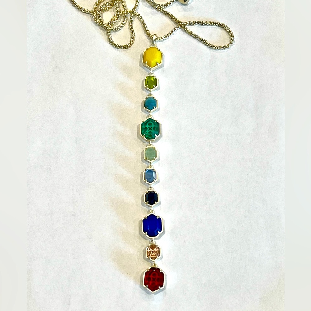 NWT Kendra Scott Darrell Necklace Ombré Stones Yellow Gold STUNNING & Amazing! - Picture 3 of 17